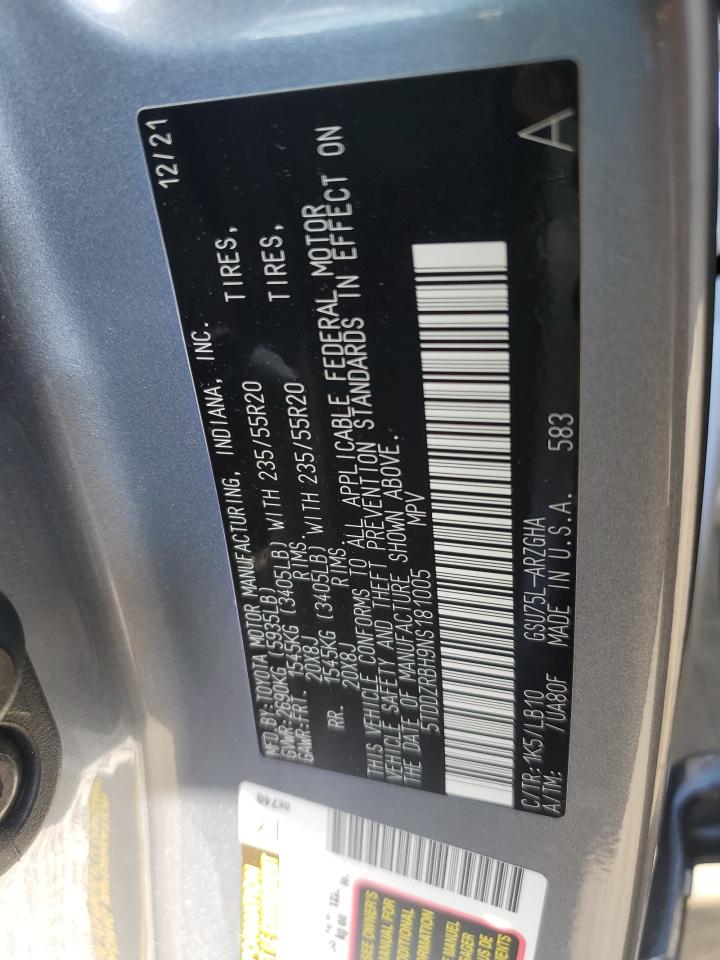 2022 Toyota Highlander Limited VIN: 5TDDZRBH9NS181005 Lot: 63842055