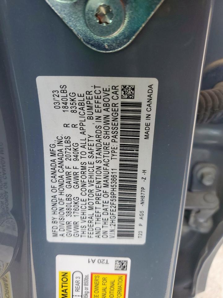 2023 Honda Civic Sport VIN: 2HGFE2F59PH536611 Lot: 65610325