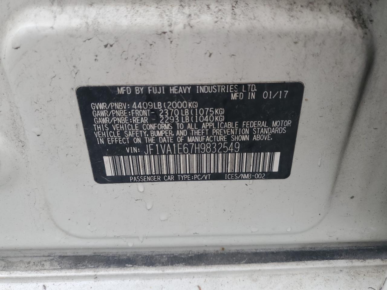 2017 Subaru Wrx Premium VIN: JF1VA1E67H9832549 Lot: 63191865
