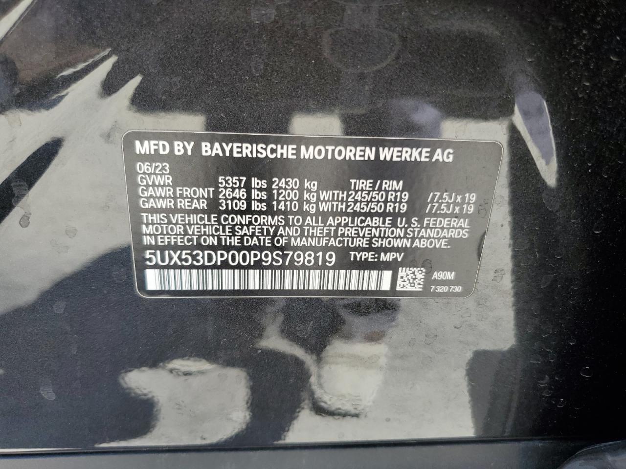 2023 BMW X3 xDrive30I VIN: 5UX53DP00P9S79819 Lot: 65083735