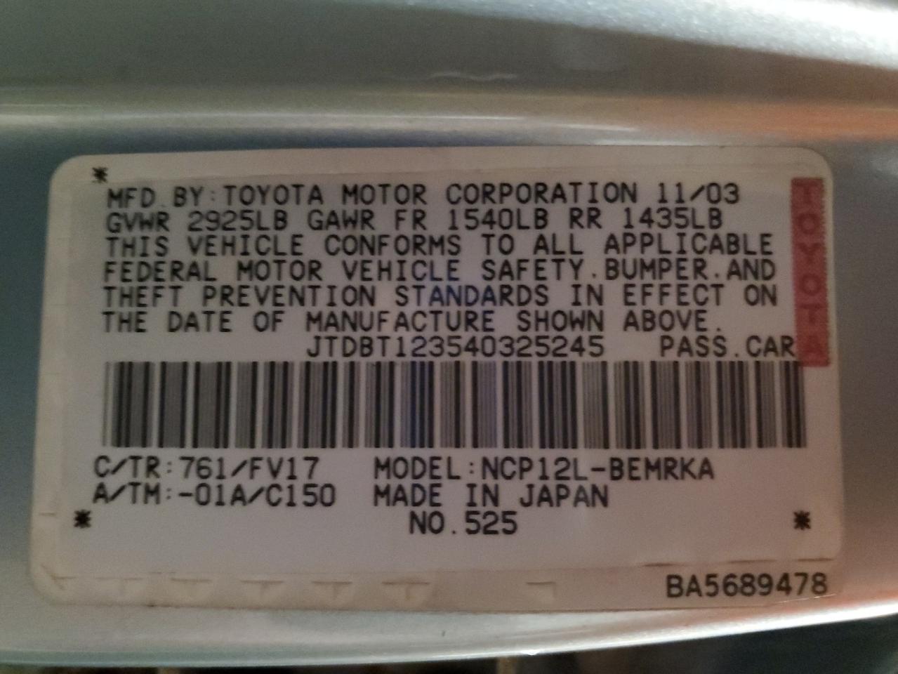 2004 Toyota Echo VIN: JTDBT123540325245 Lot: 63426905