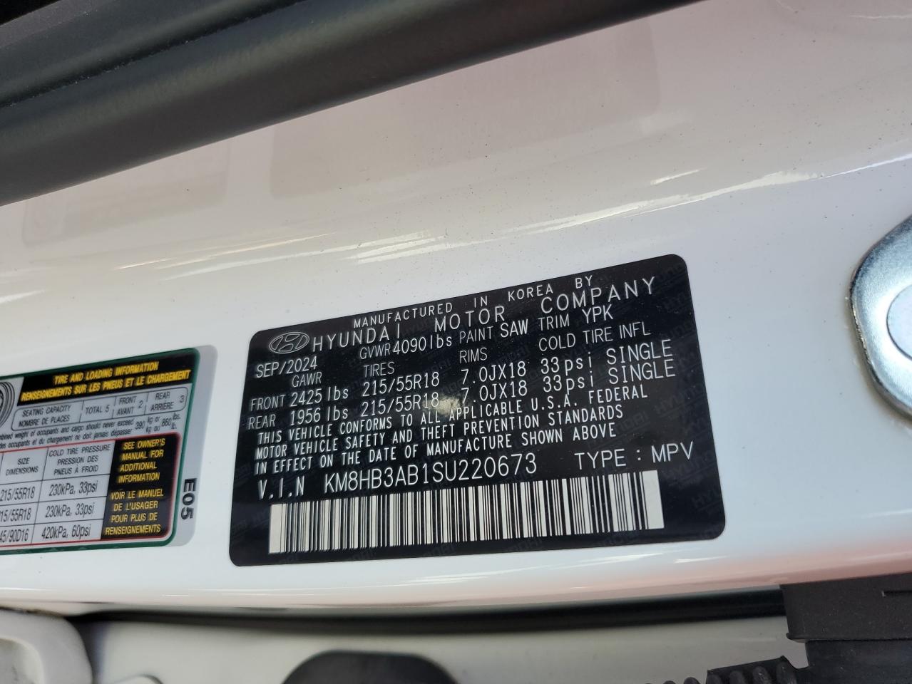 2025 Hyundai Kona Sel VIN: KM8HB3AB1SU220673 Lot: 64333085