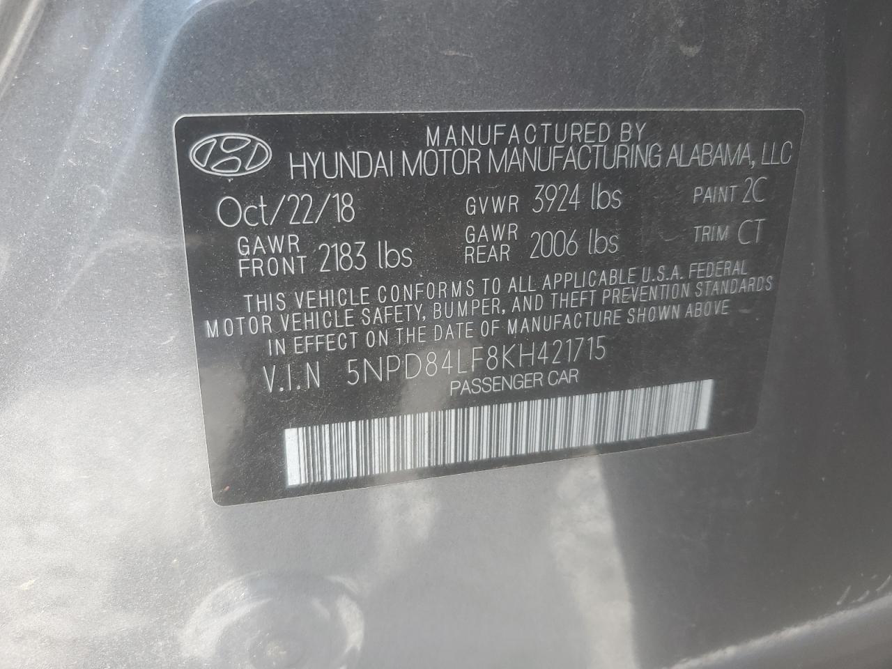 2019 Hyundai Elantra Sel VIN: 5NPD84LF8KH421715 Lot: 63628515