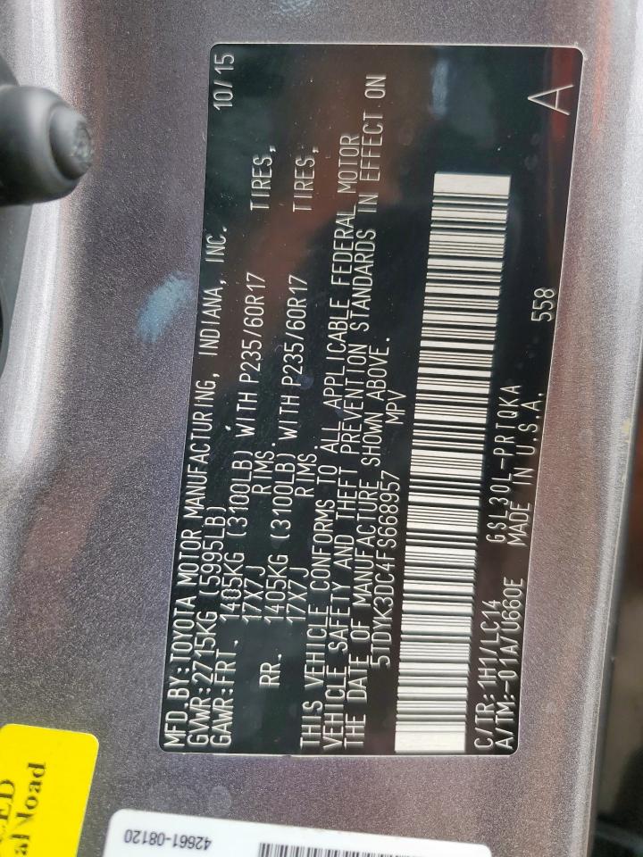 2015 Toyota Sienna Xle VIN: 5TDYK3DC4FS668957 Lot: 63102645