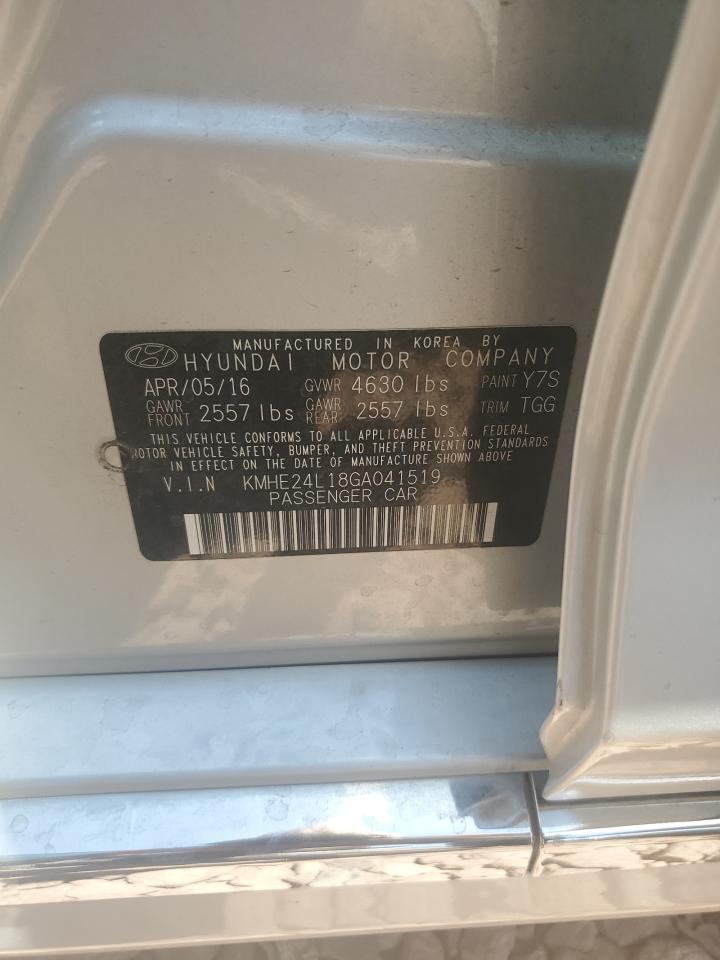 2016 Hyundai Sonata Hybrid VIN: KMHE24L18GA041519 Lot: 65446735