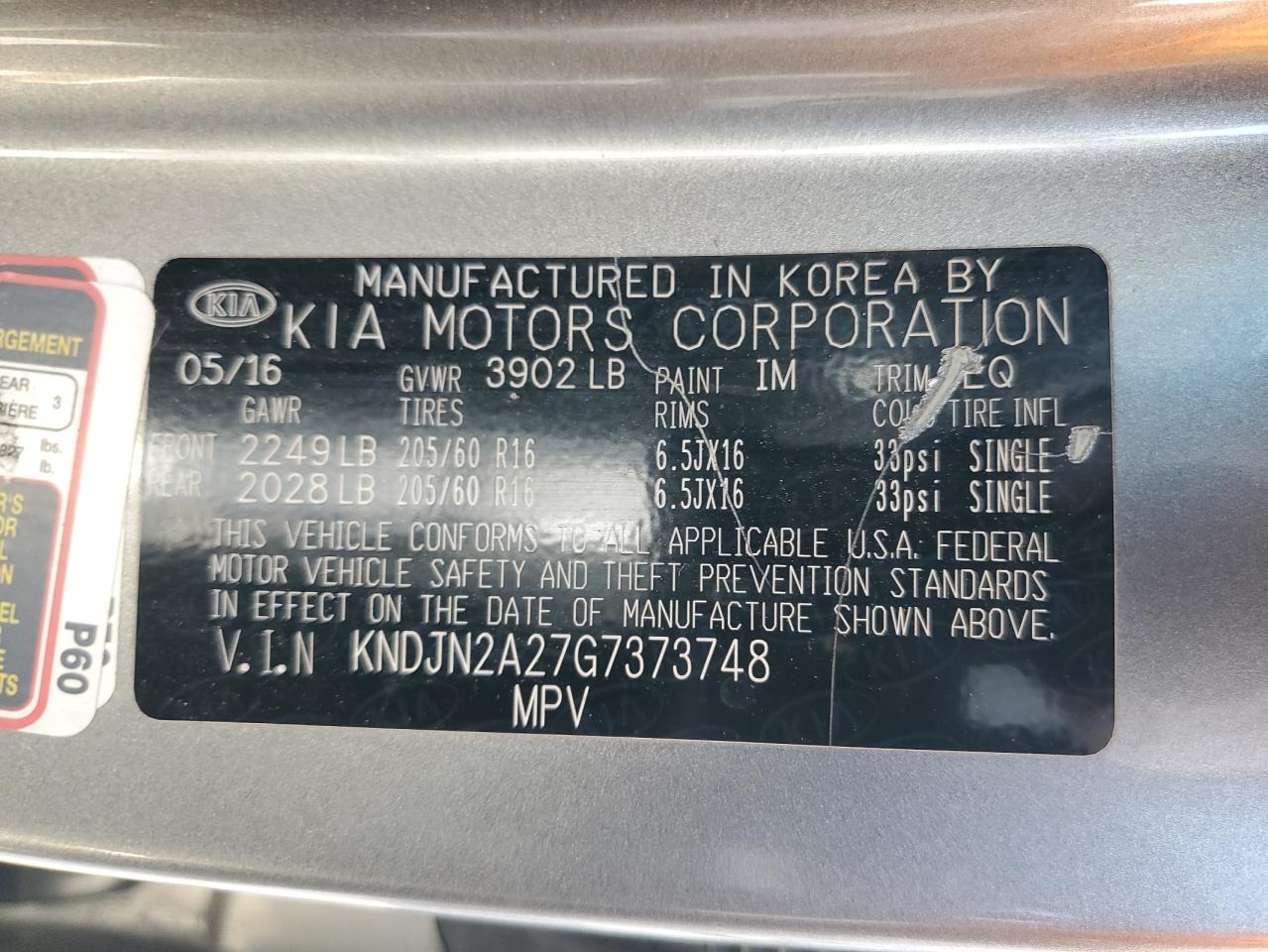 2016 Kia Soul VIN: KNDJN2A27G7373748 Lot: 64593905
