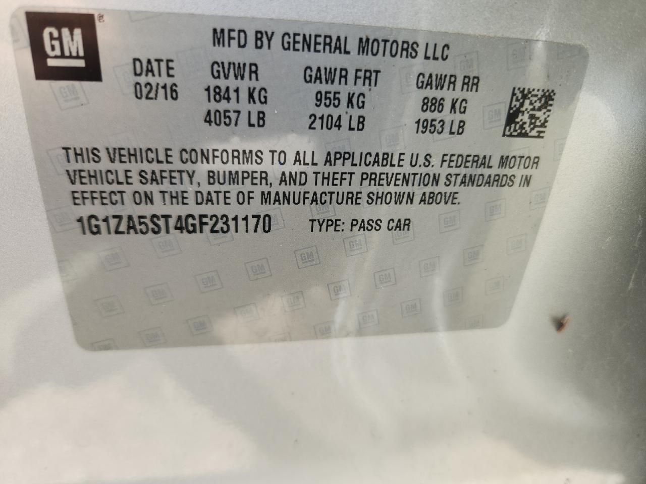 2016 Chevrolet Malibu L VIN: 1G1ZA5ST4GF231170 Lot: 65045565