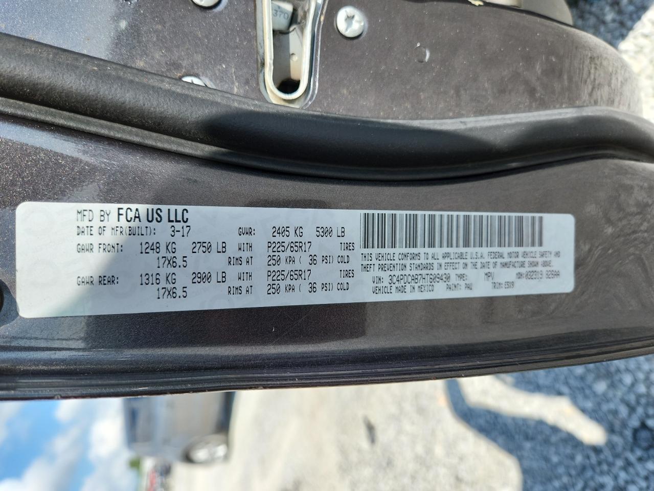 2017 Dodge Journey Se VIN: 3C4PDCAB7HT609430 Lot: 56549085