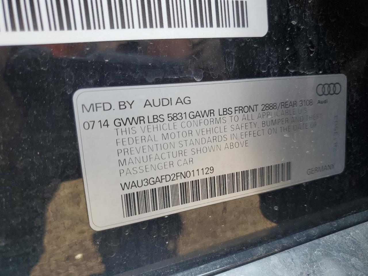 2015 Audi A8 L Quattro VIN: WAU3GAFD2FN011129 Lot: 64904045
