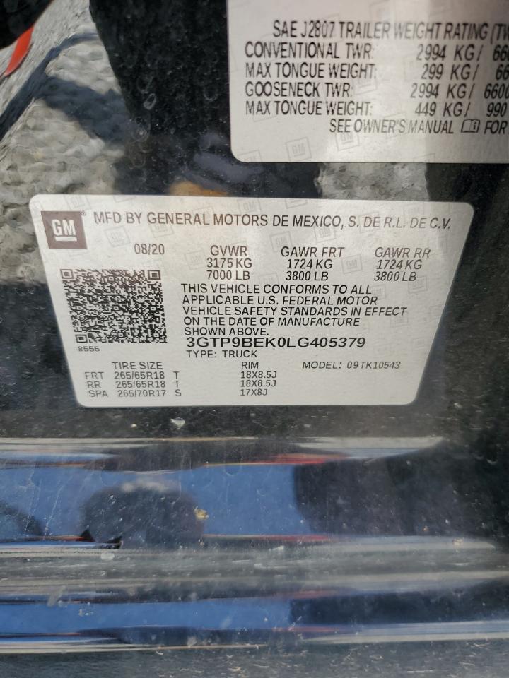 2020 GMC Sierra K1500 Sle VIN: 3GTP9BEK0LG405379 Lot: 64428105