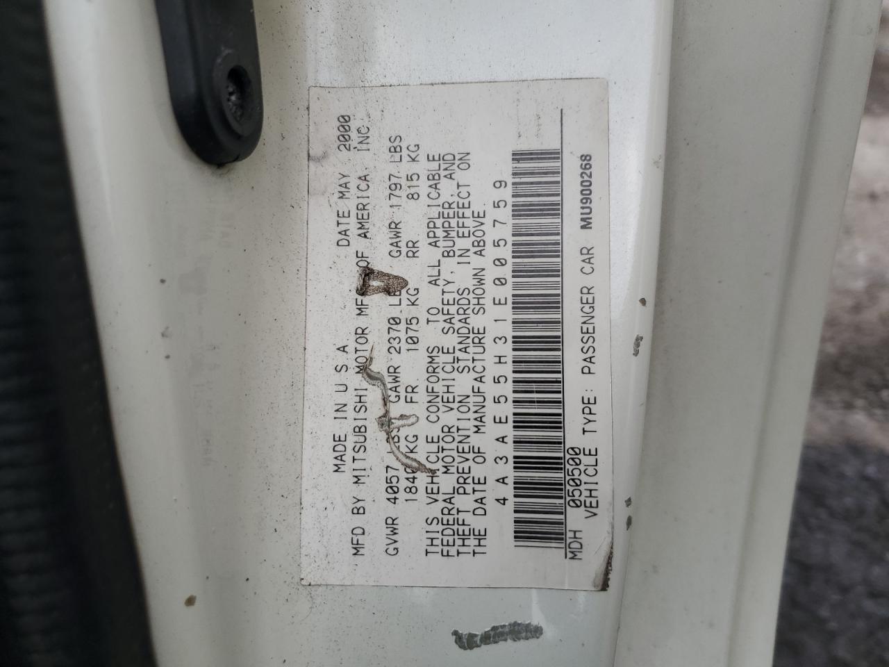 2001 Mitsubishi Eclipse Spyder Gt VIN: 4A3AE55H31E005759 Lot: 64514375