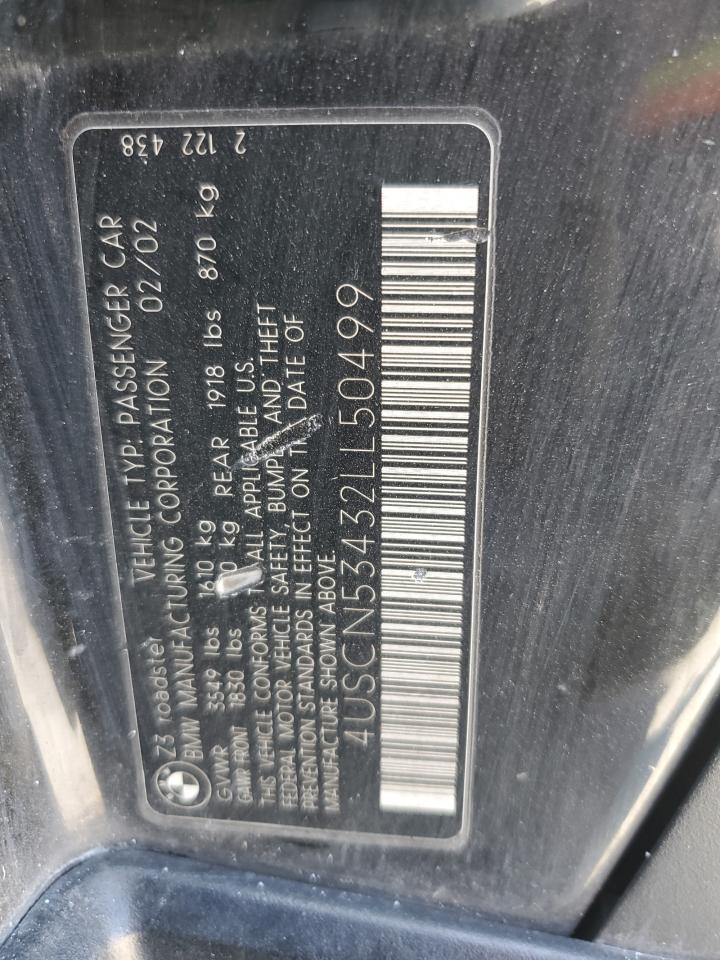 2002 BMW Z3 3.0 VIN: 4USCN53432LL50499 Lot: 62967745