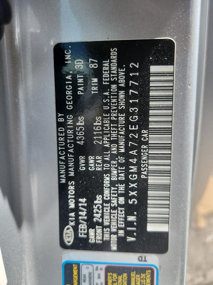 2014 Kia Optima Lx VIN: 5XXGM4A72EG317712 Lot: 64564005