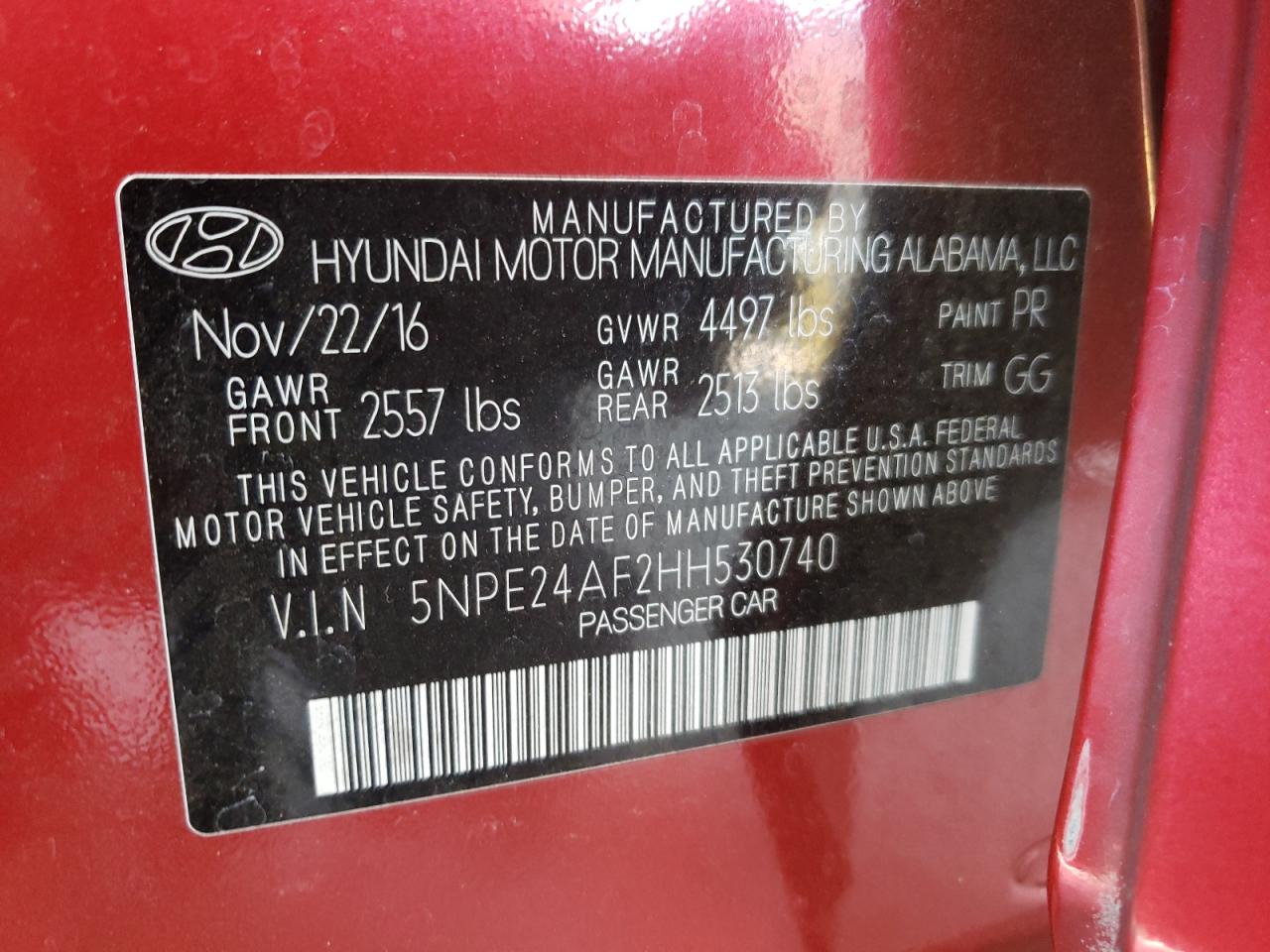 2017 Hyundai Sonata Se VIN: 5NPE24AF2HH530740 Lot: 64063055