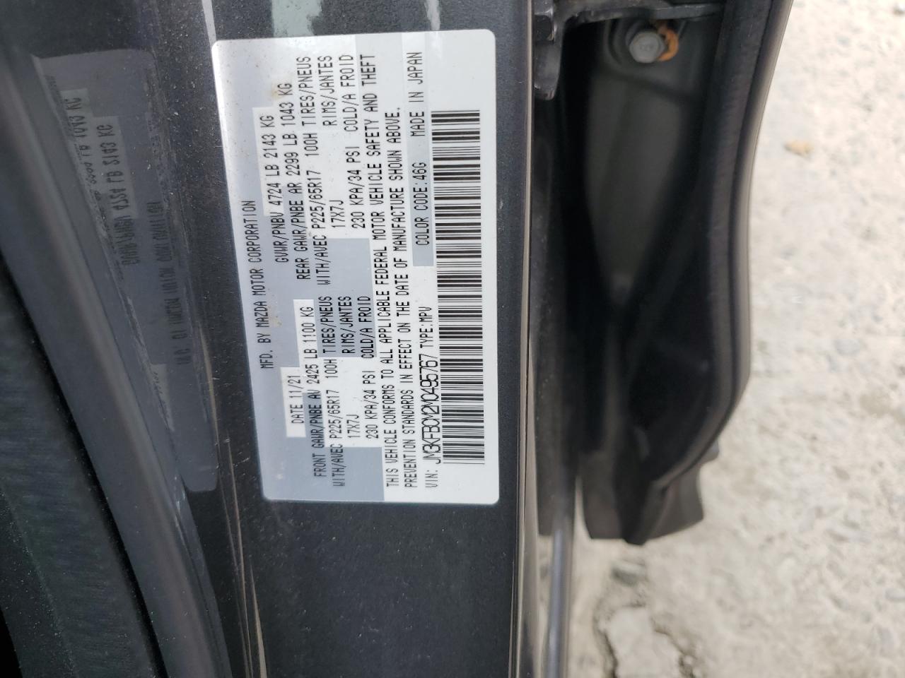 2021 Mazda Cx-5 Touring VIN: JM3KFBCM2M0495767 Lot: 63180775