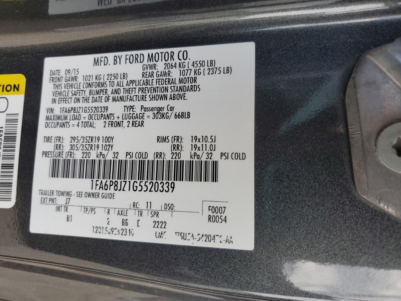 2016 Ford Mustang Shelby Gt350 VIN: 1FA6P8JZ1G5520339 Lot: 63165415