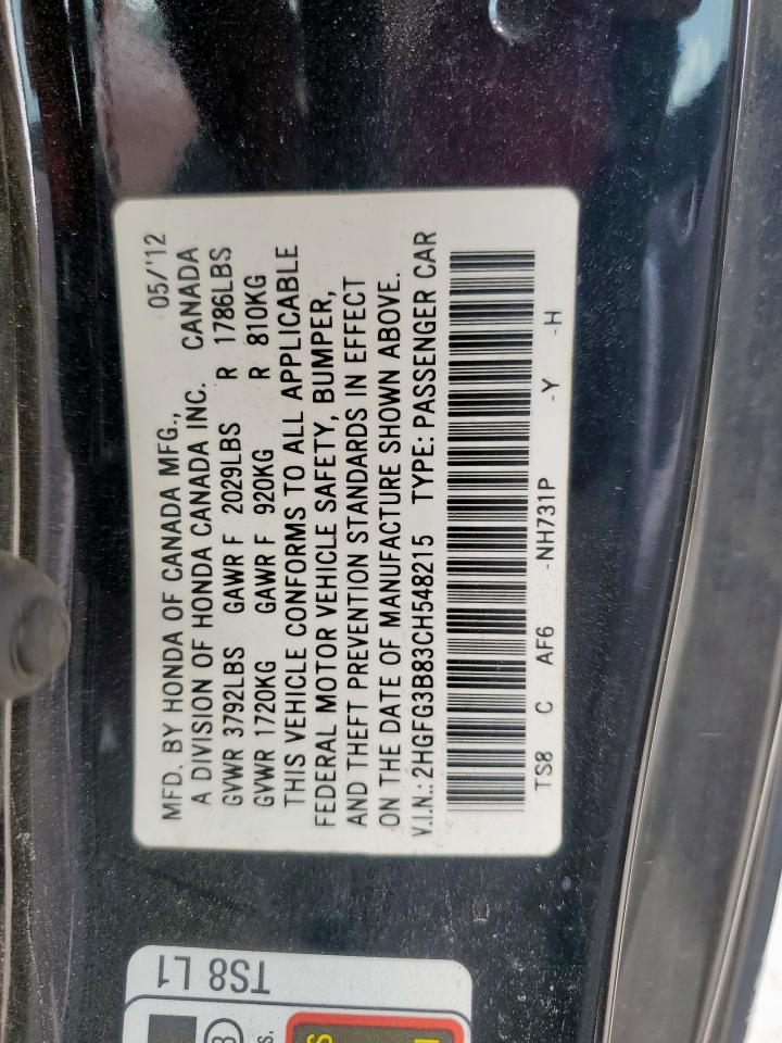 2012 Honda Civic Ex VIN: 2HGFG3B83CH548215 Lot: 64724605