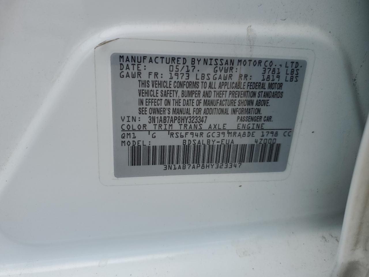 2017 Nissan Sentra S VIN: 3N1AB7AP8HY323347 Lot: 65266235