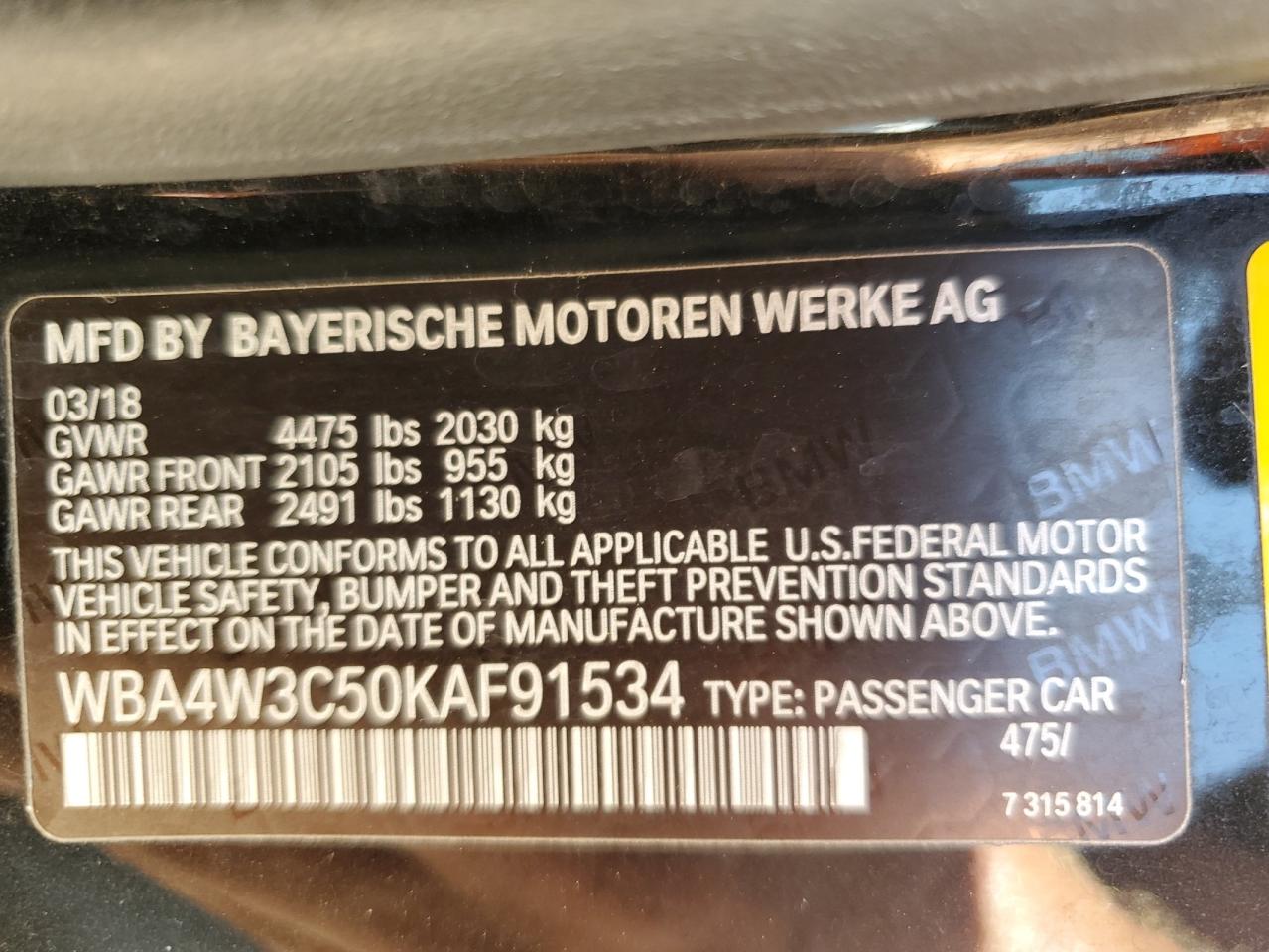 2019 BMW 430I VIN: WBA4W3C50KAF91534 Lot: 65551825