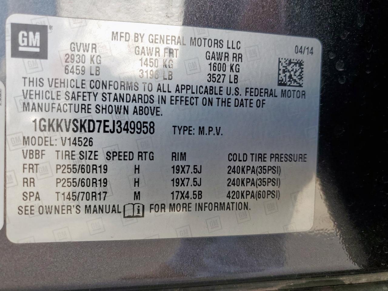 2014 GMC Acadia Slt-2 VIN: 1GKKVSKD7EJ349958 Lot: 64587245