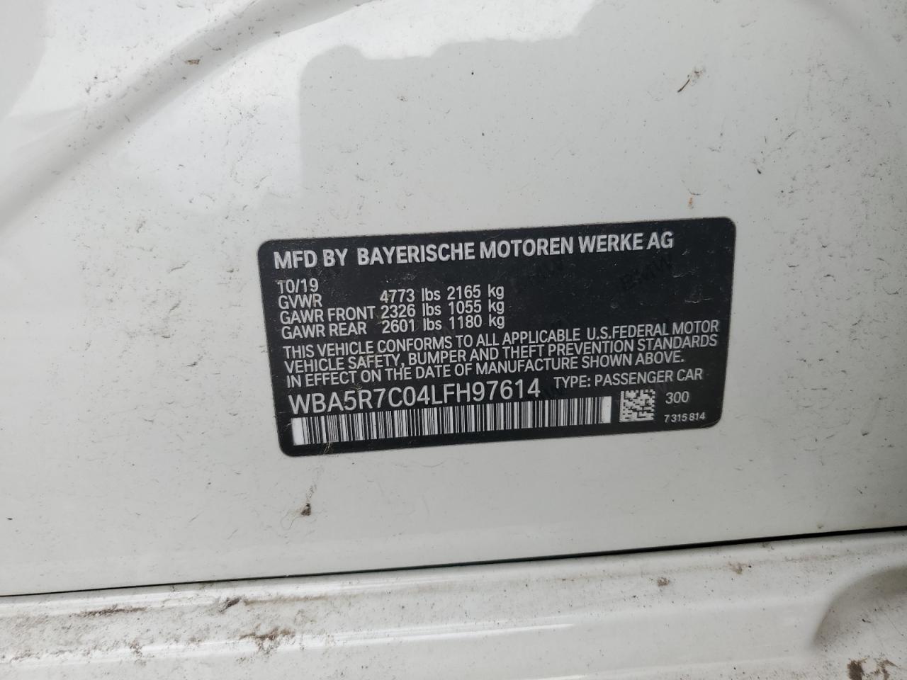 2020 BMW 330Xi VIN: WBA5R7C04LFH97614 Lot: 65251715