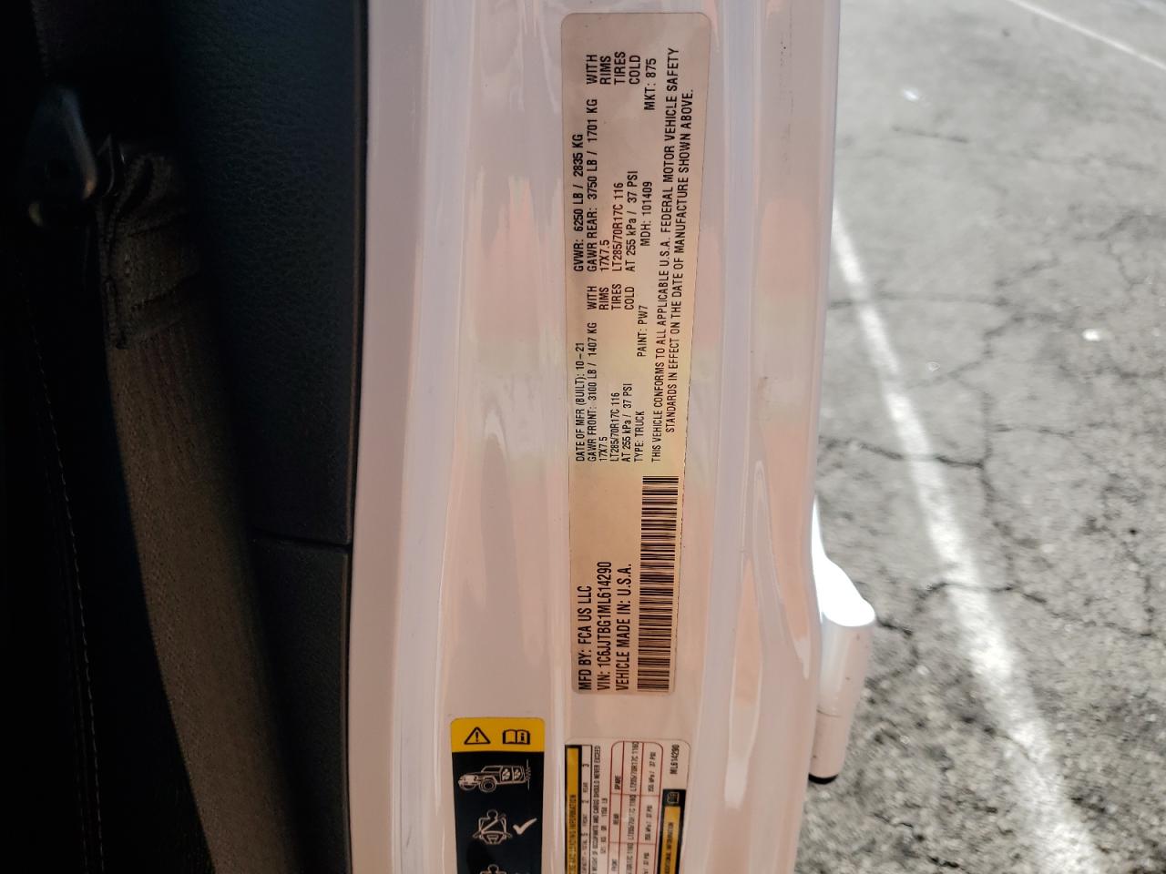 2021 Jeep Gladiator Rubicon VIN: 1C6JJTBG1ML614290 Lot: 66123035