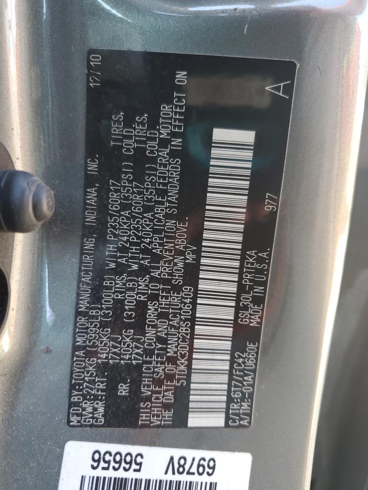2011 Toyota Sienna Le VIN: 5TDKK3DC2BS106409 Lot: 66998635