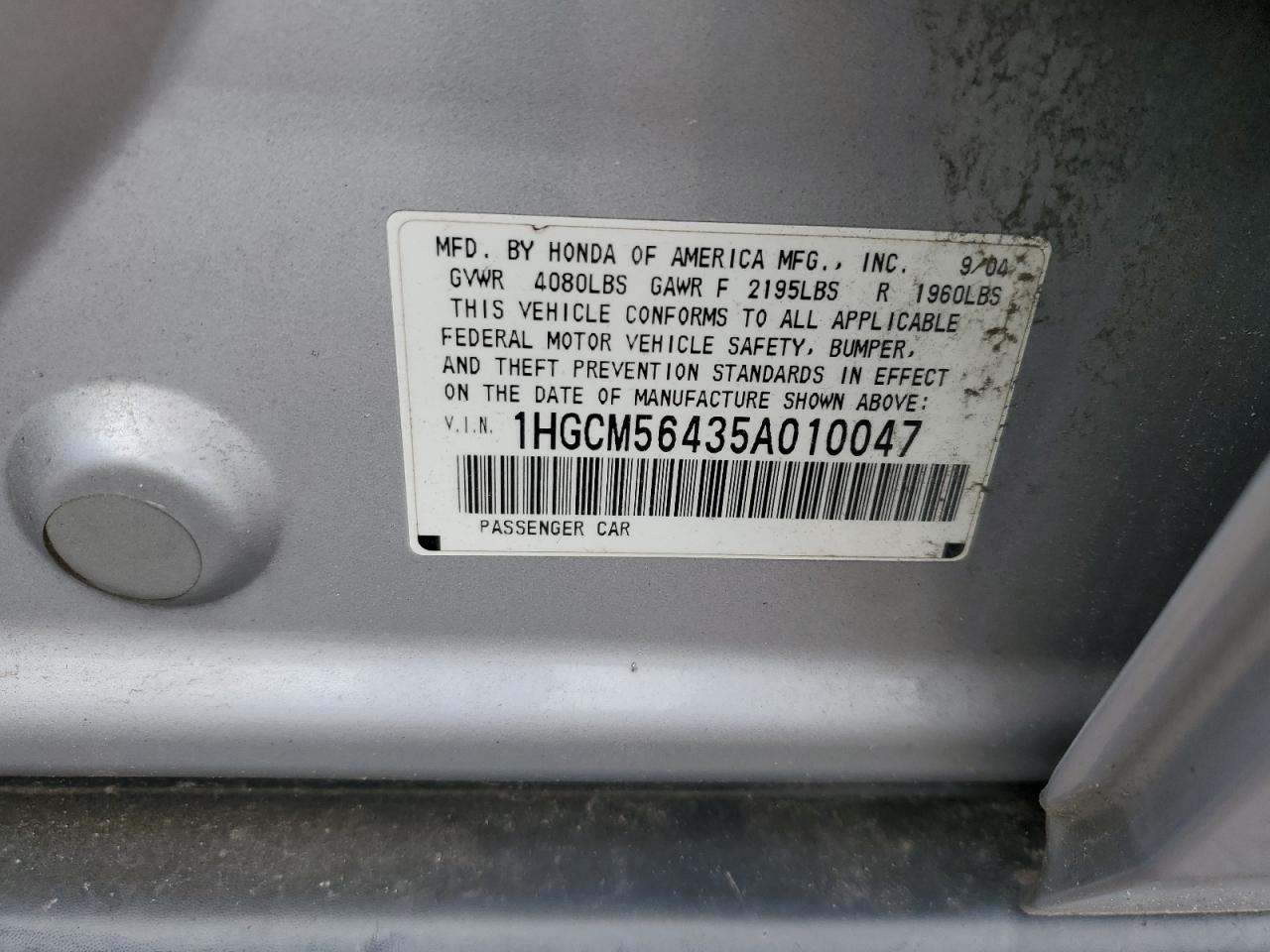 2005 Honda Accord Lx VIN: 1HGCM56435A010047 Lot: 64031445