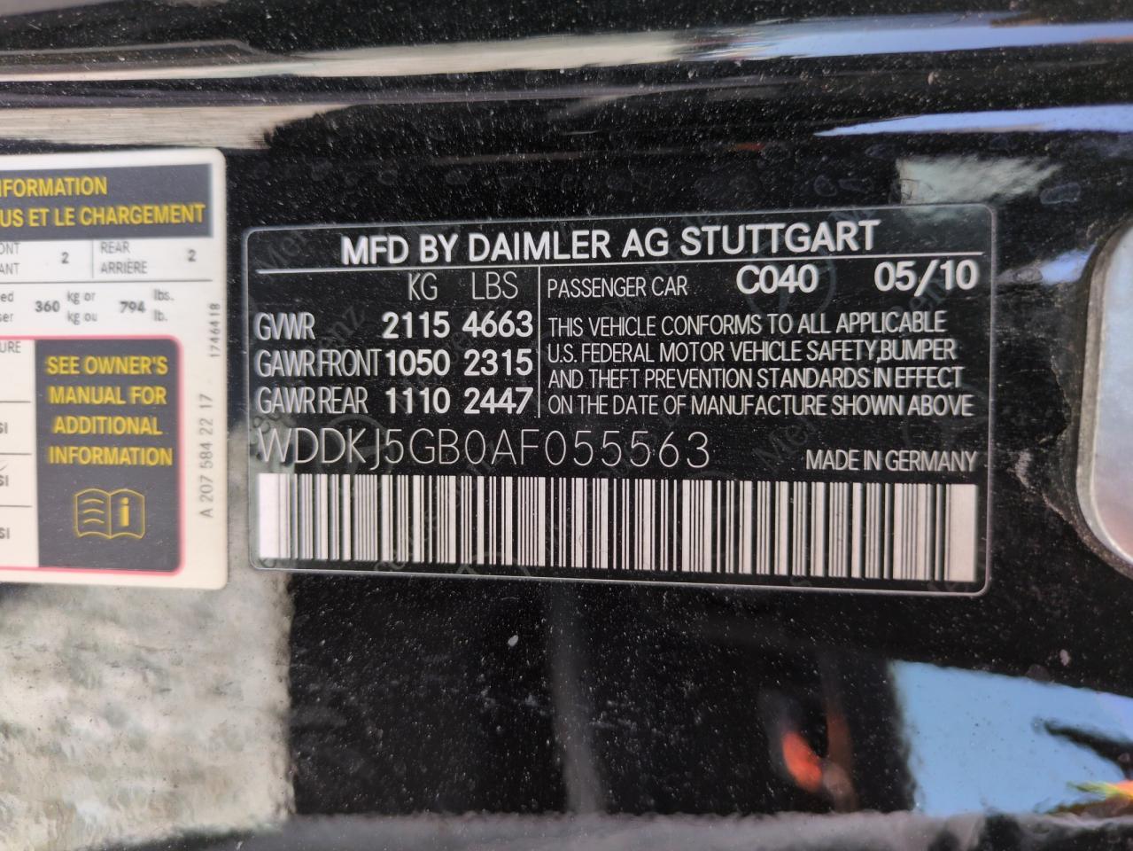 2010 Mercedes-Benz E 350 VIN: WDDKJ5GB0AF055563 Lot: 64890115