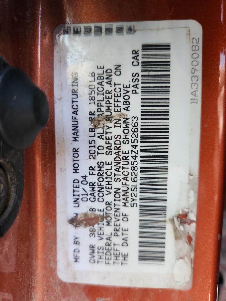 2004 Pontiac Vibe VIN: 5Y2SL62854Z452663 Lot: 63753585