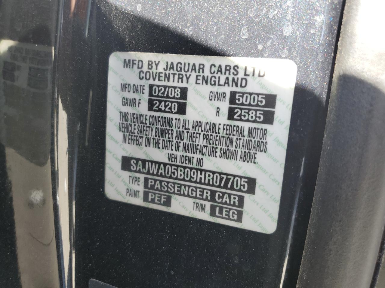 2009 Jaguar Xf Luxury VIN: SAJWA05B09HR07705 Lot: 63871715