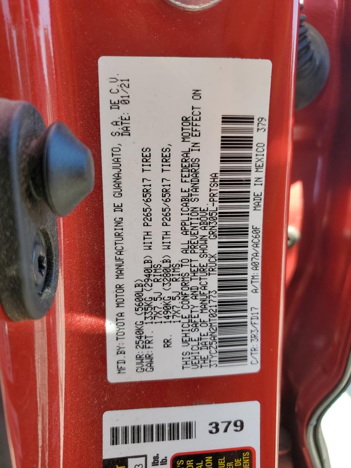 2021 Toyota Tacoma Double Cab VIN: 3TYCZ5AN2MT021773 Lot: 64960395