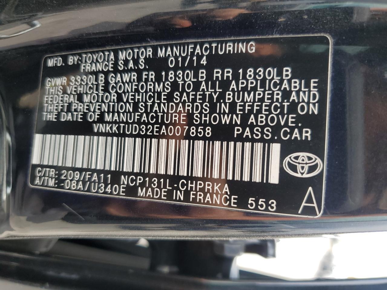 2014 Toyota Yaris VIN: VNKKTUD32EA007858 Lot: 64001905
