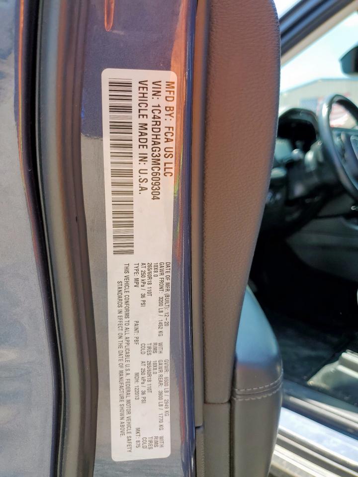 2021 Dodge Durango Sxt VIN: 1C4RDHAG3MC609304 Lot: 64665775