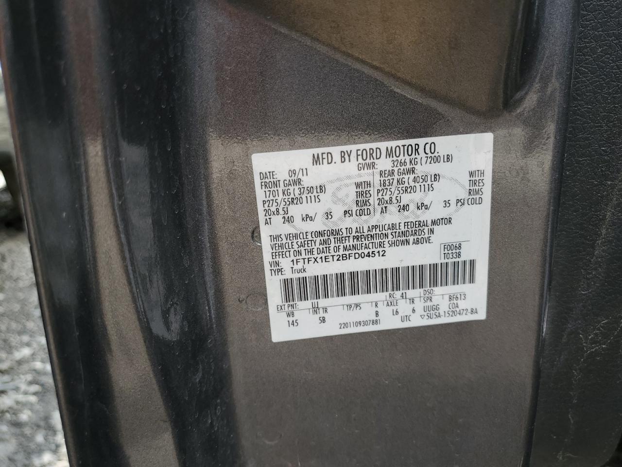 2011 Ford F150 Super Cab VIN: 1FTFX1ET2BFD04512 Lot: 64209975