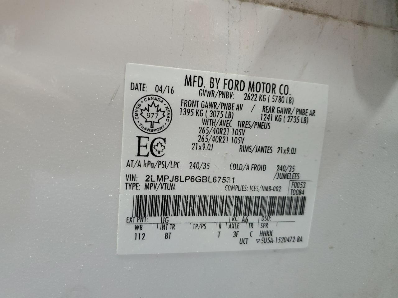 2016 Lincoln Mkx Reserve VIN: 2LMPJ8LP6GBL67531 Lot: 64798075