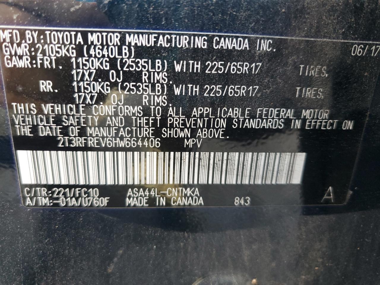 2017 Toyota Rav4 Xle VIN: 2T3RFREV6HW664406 Lot: 64172775