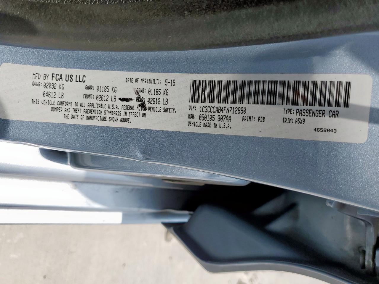 2015 Chrysler 200 Limited VIN: 1C3CCCAB4FN712890 Lot: 63996515