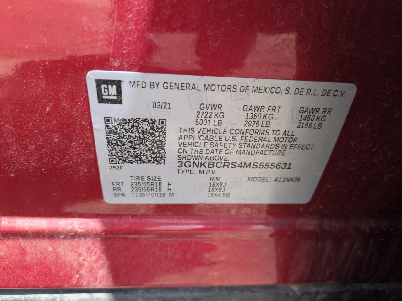 2021 Chevrolet Blazer 2Lt VIN: 3GNKBCRS4MS555631 Lot: 63020725