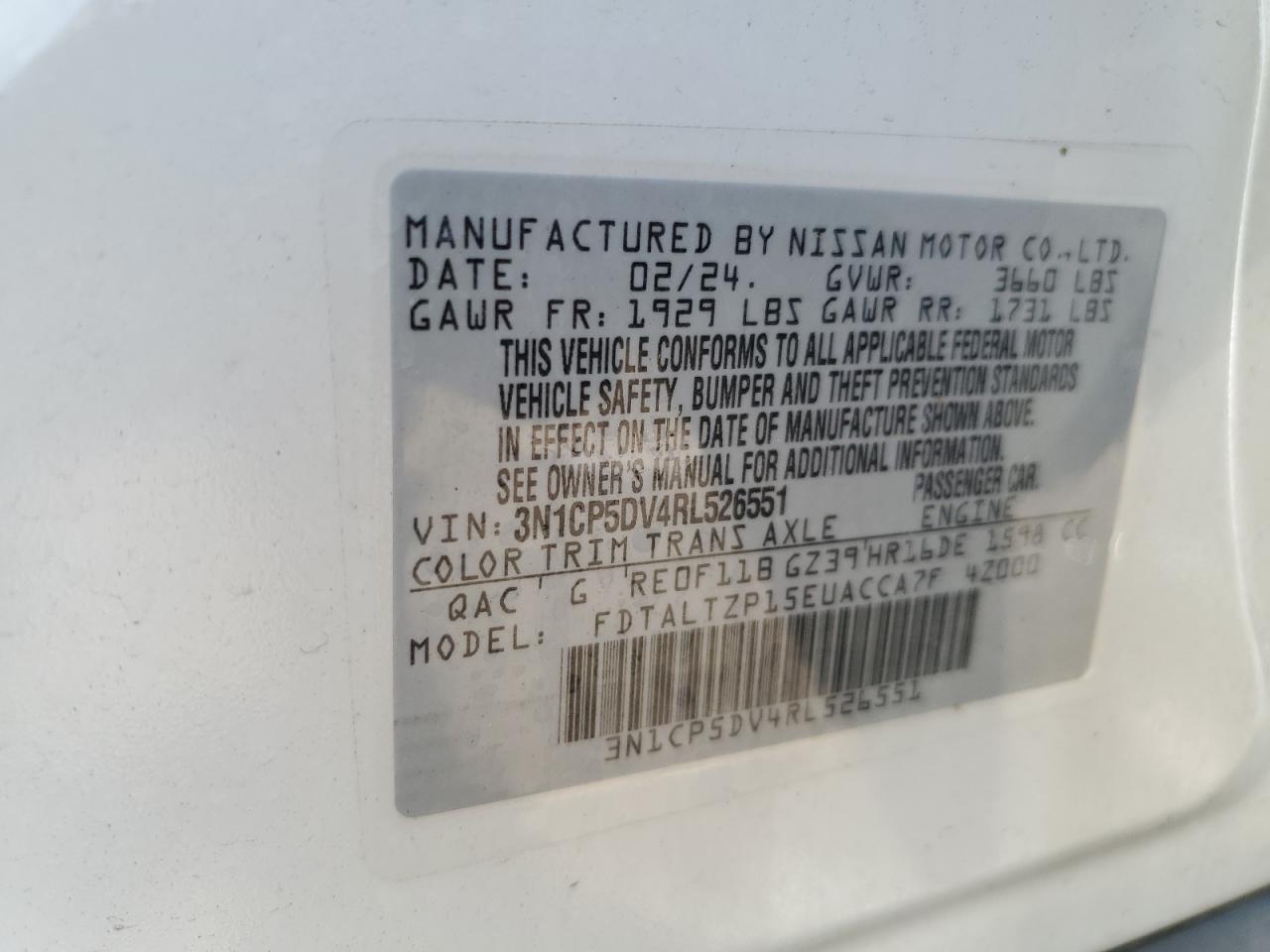 2024 Nissan Kicks Sr VIN: 3N1CP5DV4RL526551 Lot: 63267565