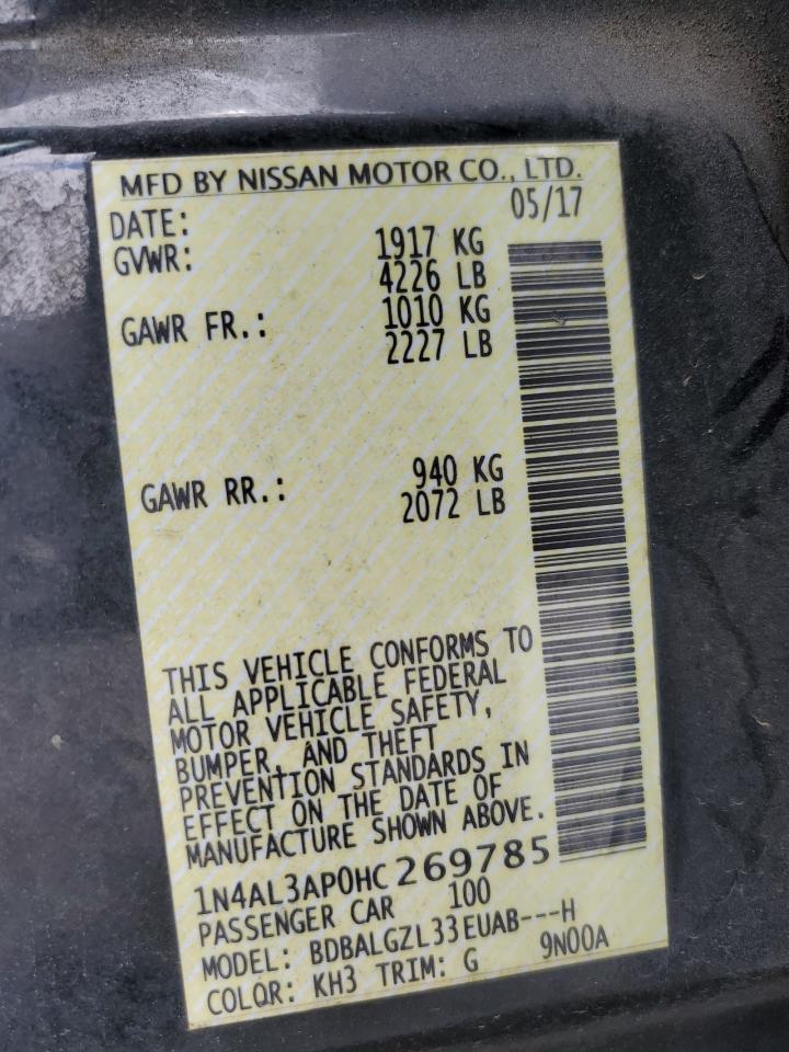 2017 Nissan Altima 2.5 VIN: 1N4AL3AP0HC269785 Lot: 64965525