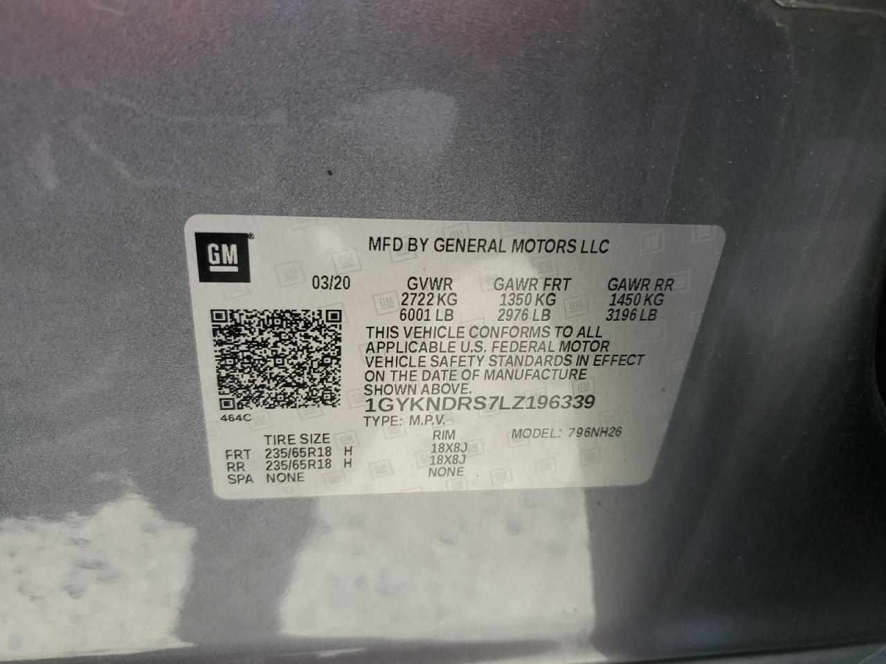 2020 Cadillac Xt5 Premium Luxury VIN: 1GYKNDRS7LZ196339 Lot: 67254415