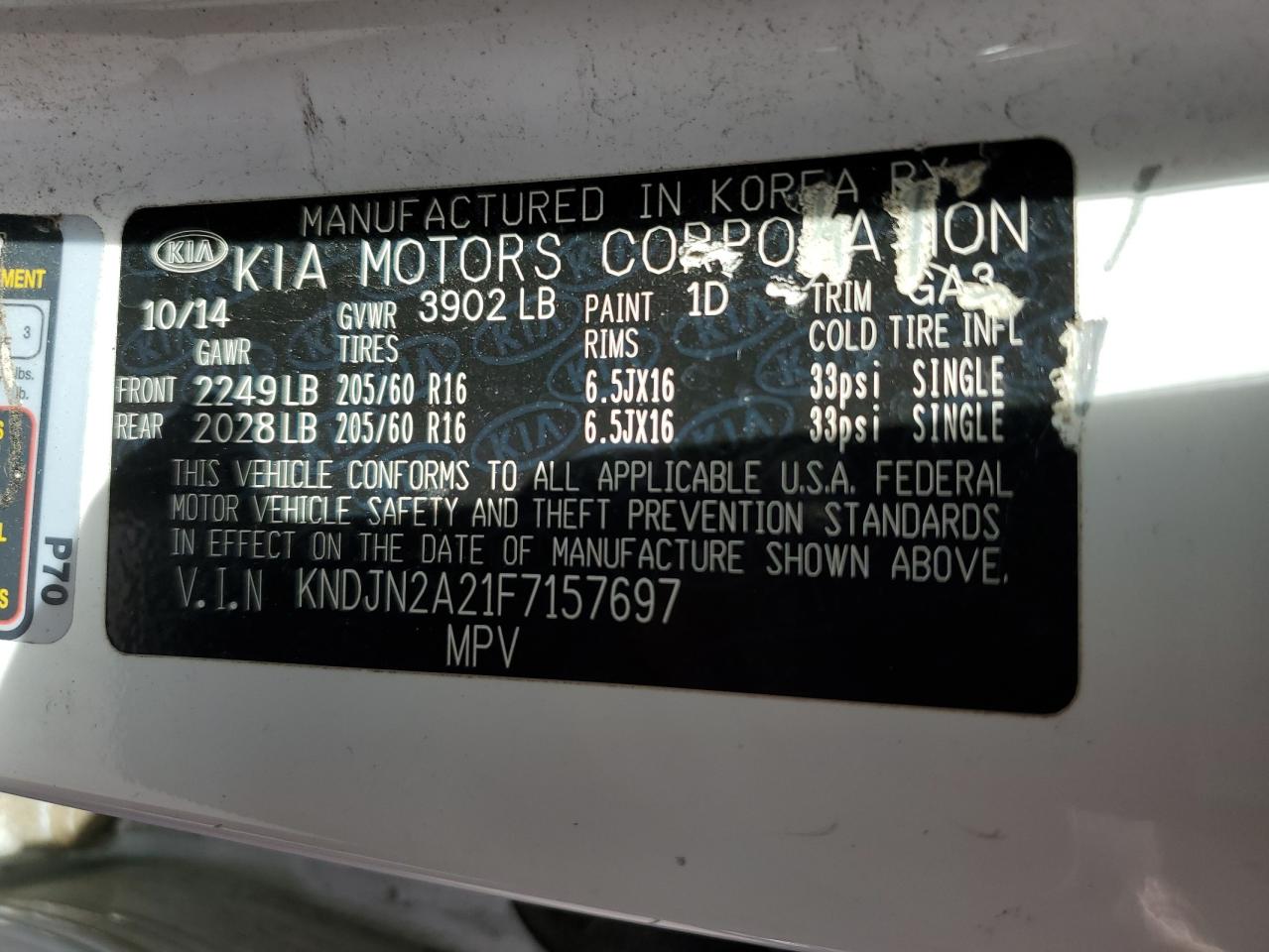 2015 Kia Soul VIN: KNDJN2A21F7157697 Lot: 67097835