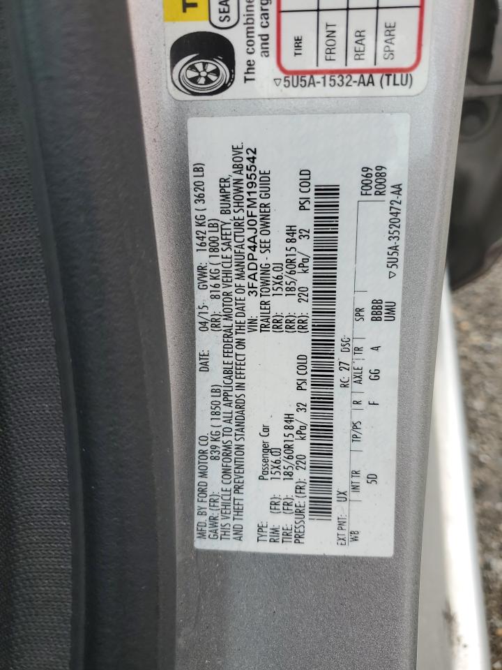 2015 Ford Fiesta S VIN: 3FADP4AJ0FM195542 Lot: 64633225