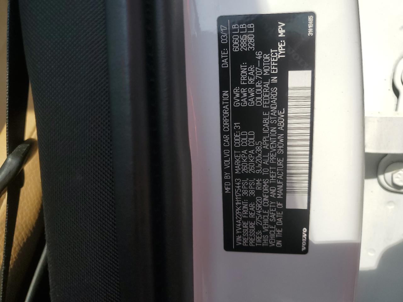 2017 Volvo Xc90 T6 VIN: YV4A22PK1H1175443 Lot: 66144415