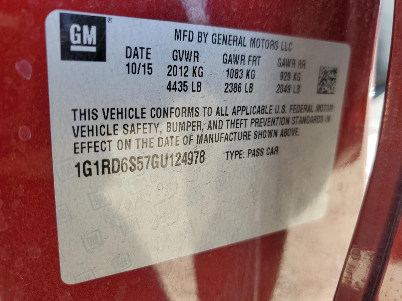 1g1rd6s57gu124978 1G1RD6S57GU124978 2016 Chevrolet Volt Ltz