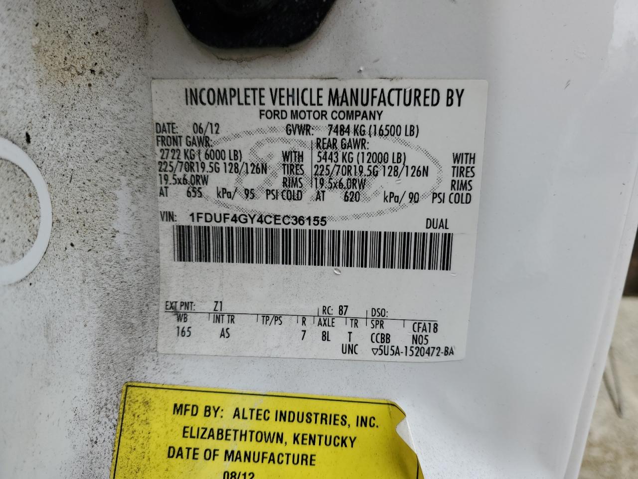 2012 Ford F450 Super Duty VIN: 1FDUF4GY4CEC36155 Lot: 64453145