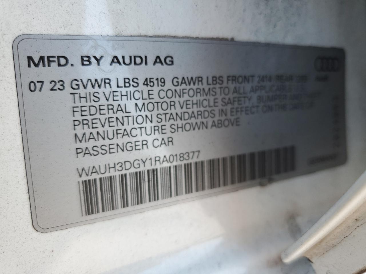 2024 Audi S3 Premium Plus VIN: WAUH3DGY1RA018377 Lot: 65094105