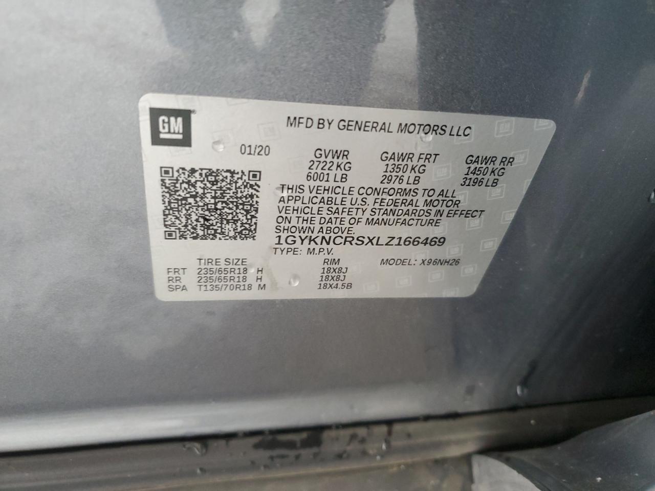 2020 Cadillac Xt5 Premium Luxury VIN: 1GYKNCRSXLZ166469 Lot: 63639165