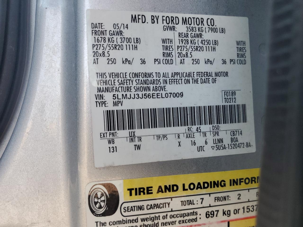 5lmjj3j56eel07009 5LMJJ3J56EEL07009 2014 Lincoln Navigator L
